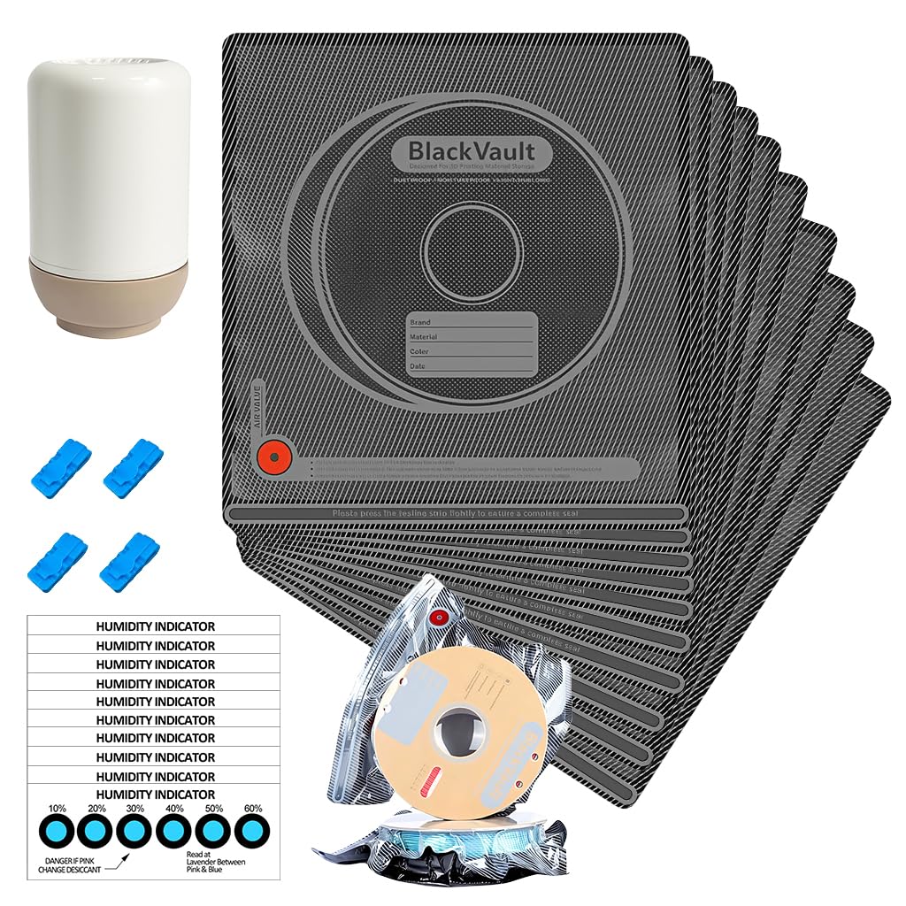 Serplex® 3D Printer Filament Storage Kit, 10PCS Vacuum Seal Bags 32x34cm, 4 Sealing Clips, 10 Humidity Indicator Cards & Hand Pump with Built-in Filter, Moisture-Proof Filament Maintenance Supplies