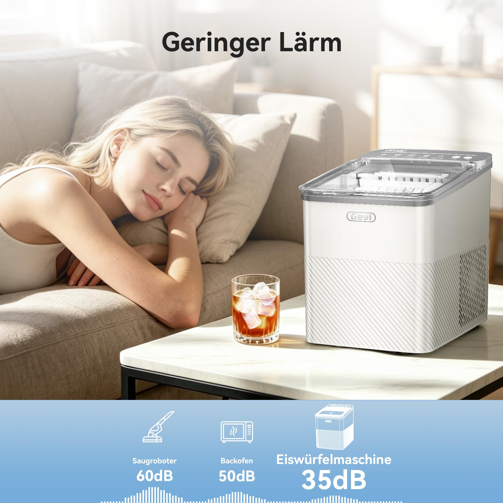 GEVI Klein Eiswürfelmaschine Crushed Ice - Eiswürfelmaschine Mini Selbstreinigend, 9 Eiswürfel in 6 Minuten, 12 kg/24H, Verdampfer Aus Essbarem Edelstahl SUS304 für Hausbar/Camping/Catering/Büro