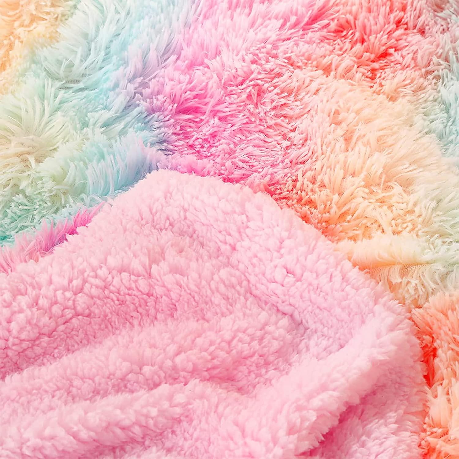DANGTOP Fuzzy Faux Fur Throw Blanket, Tie Dye Fluffy Blanket, Super Soft Rainbow Blanket for Girls, Luxury Cozy Warm Plush Thick Sherpa Throws for Bed Couch Living Room (Rainbow, 59x79 inches) - Image 6