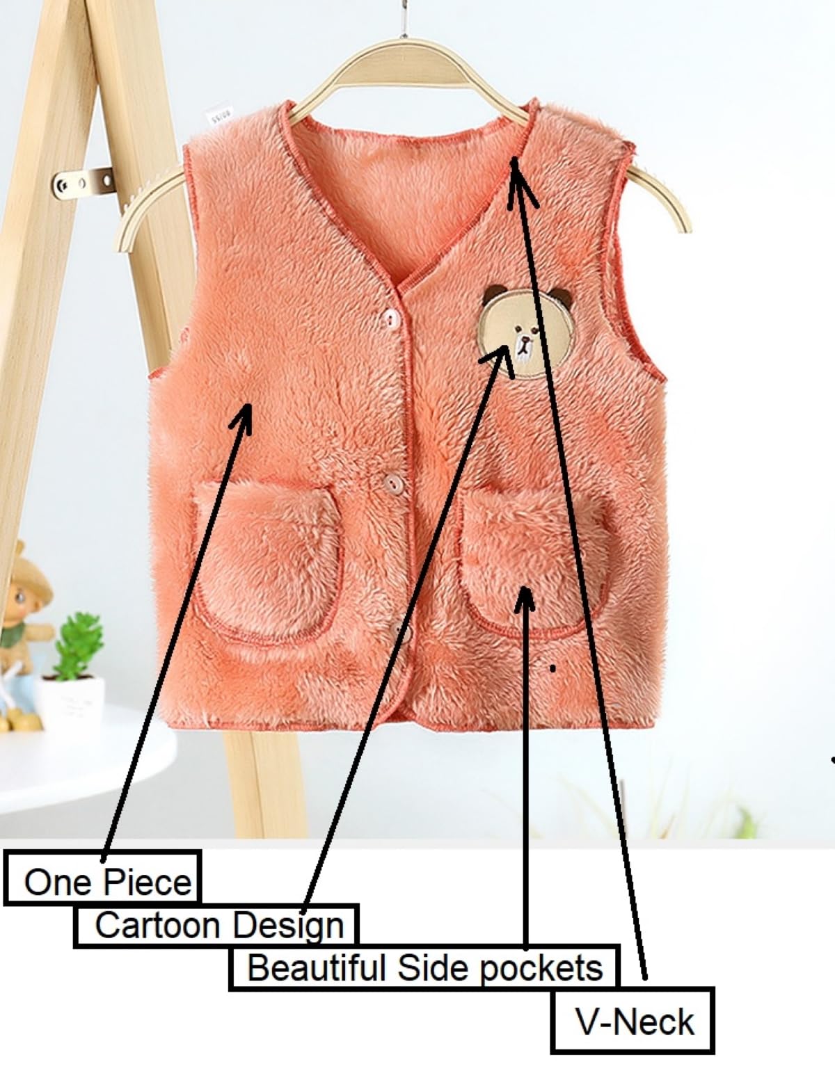 MOMISY Unisex Baby Girls Boys Faux Fur Sleeveless Vest Coat Lightweight V-Neck Short Gilet for Toddler (1 to 2 Years, Beige) 2