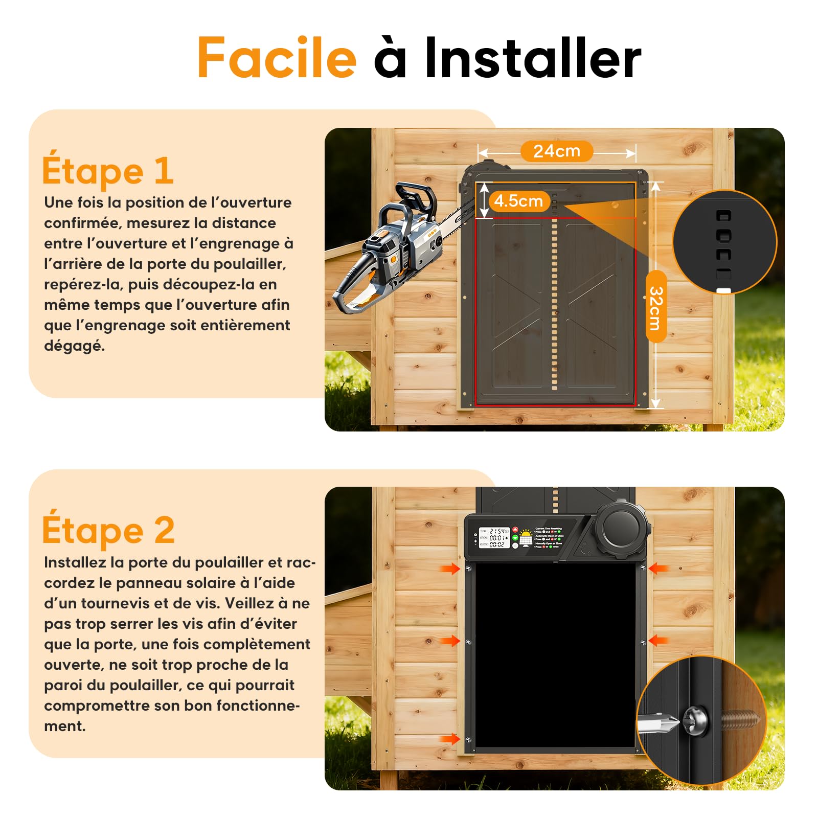 Grande Porte Poulailler Automatique Solaire, MASTERFUN Porte Automatique Poulailler Solaire en Aluminium avec Écran LCD Étanche, Minuterie, Télécommande, Fonction Anti-pincement, Noir