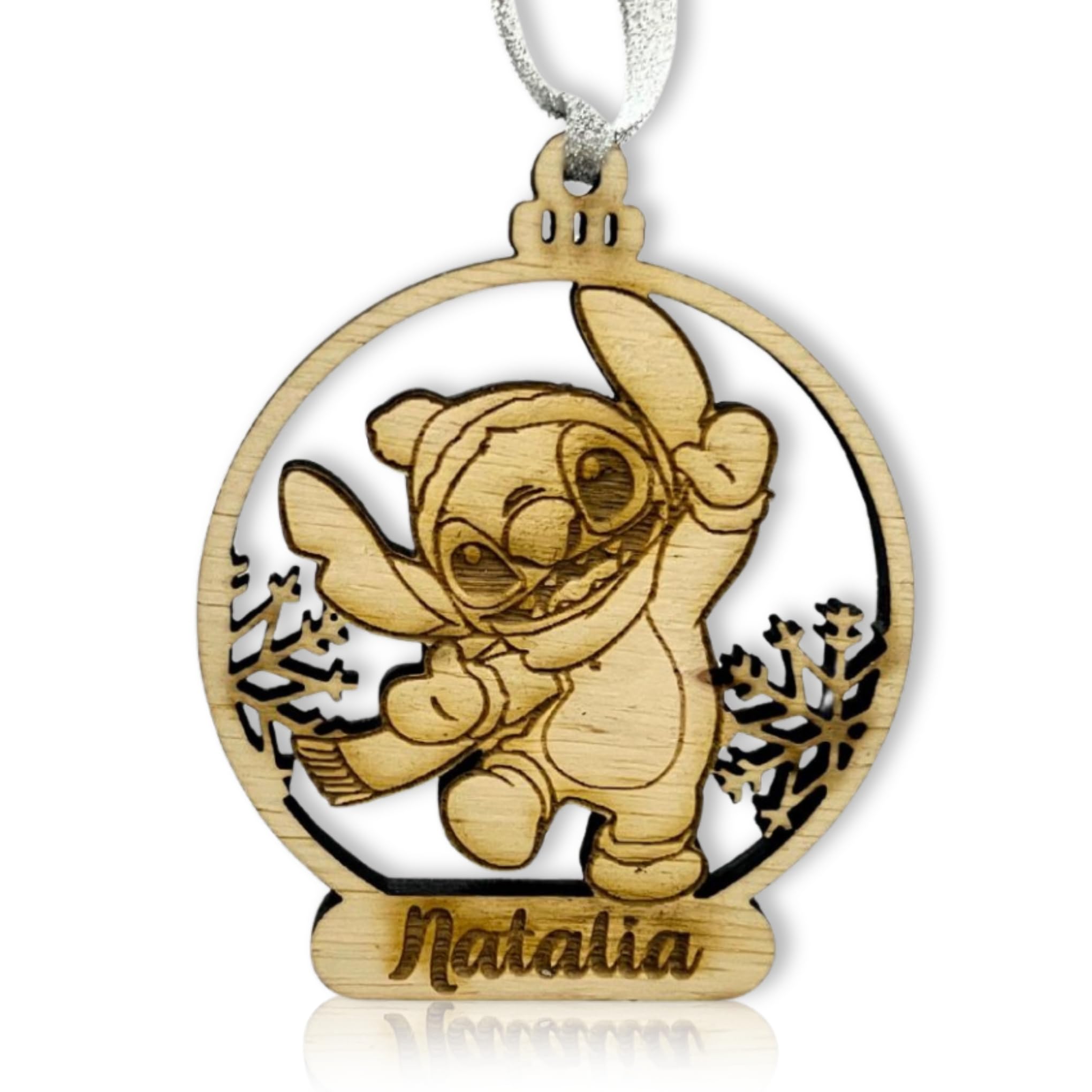 WEPRINTFY | Bola de Navidad Personalizada con Nombre | Modelo Stitch | Adorno de Navidad en Madera | Adornos para el Árbol | Decoración Navideña