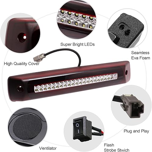 Miniatura 5 de Tercera luz de freno LED compatible con Colorado Canyon 2015-2022, reemplazo de tercera luz de freno estroboscópica F1, luz de freno central