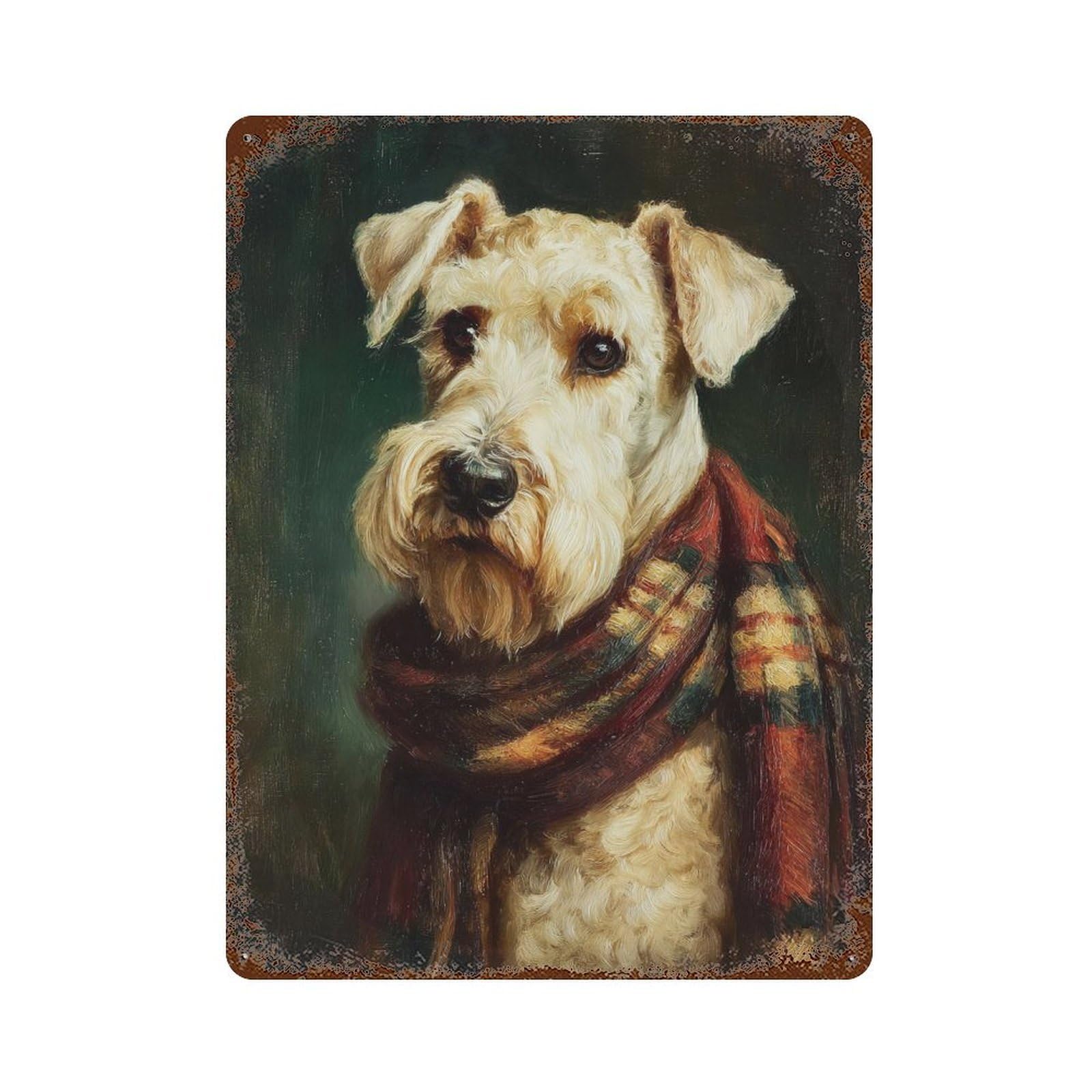 Garage Style Whippet in Plaid Scarf Rustic Tin Plaque 15.7"x11.8", Vintage Wall Decor for Bar And Workshop