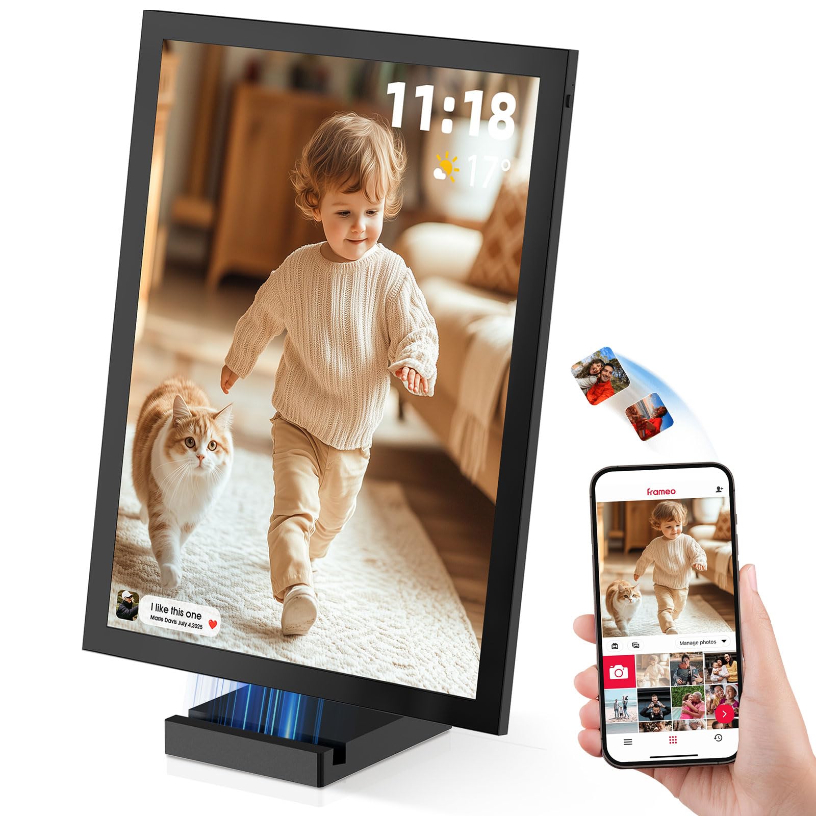 Cadre Photo Numérique 10,1" Wi-FI avec Mémoire de 64 Go, Cadre Photo électronique avec écran Tactile IPS 1280 x 800, Photos/vidéos Via l'application Frameo