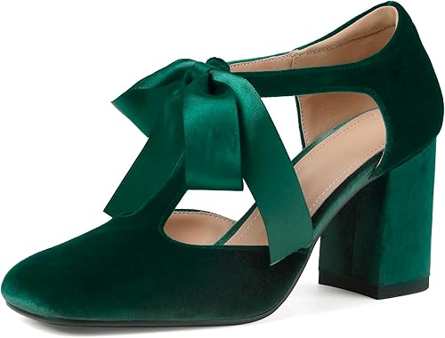 Marc Ford Mary Jane Heels for Women Dressy Pumps Wedding Shoes - Closed Toe, Chunky, Bow, Comfortable, Casual, Fancy
