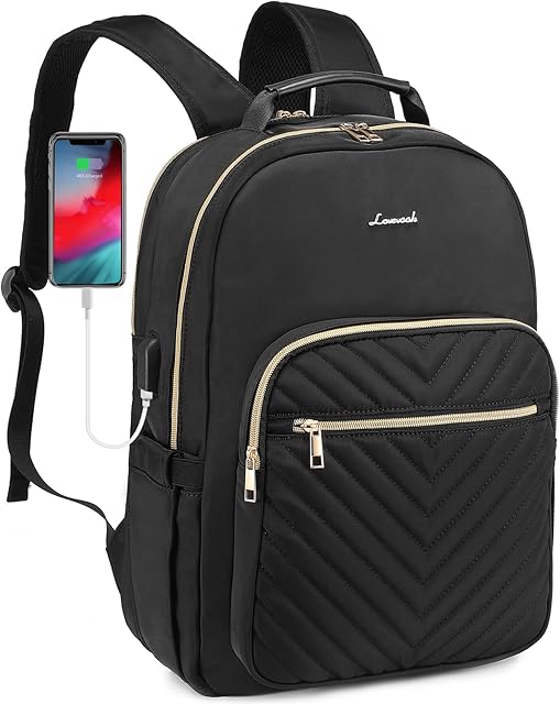 LOVEVOOK Laptop Backpack for Women 15.6 Inch, Womens Backpack for Work Business Travel School College With USB Port, Lightweight Back Pack Computer Laptop Rucksack, Stylish Daypack-Black
