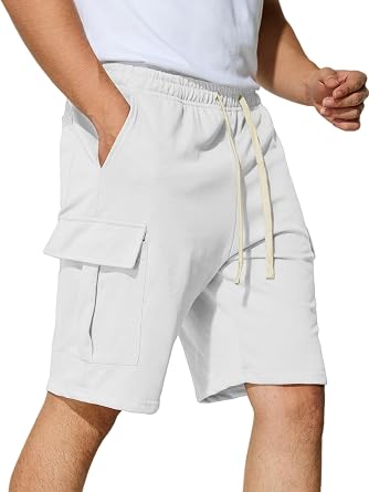 Mens Cargo Sweat Shorts Casual Elastic Waist Drawstring Gym Relaxed Fit Athletic Jogger Shorts with 5 Pockets