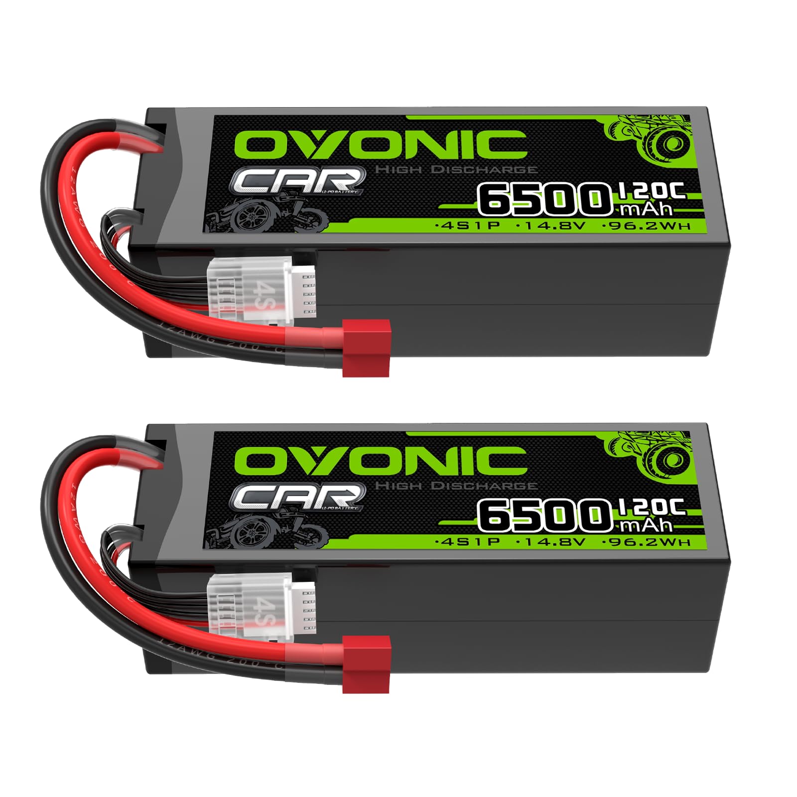 OVONIC 4s Lipo akumulator 14,8 V 120C 6500 mAh z wtyczką Deans T do samochodów RC, ciężarówek, truggy, quadcopterów, helikopterów, ciężarówek, łodzi, samolotów (2 szt.)