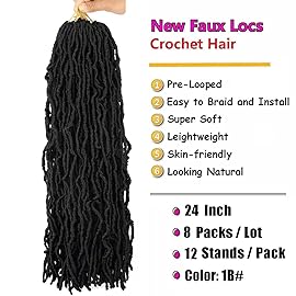 8 Packs Soft Locs Crochet Hair Pre Looped 24 Inch Faux Locs Crochet Braids for Butterfly Locs Synthetic Hair For Black Women (1B, 24 Inch (Pack of 8))