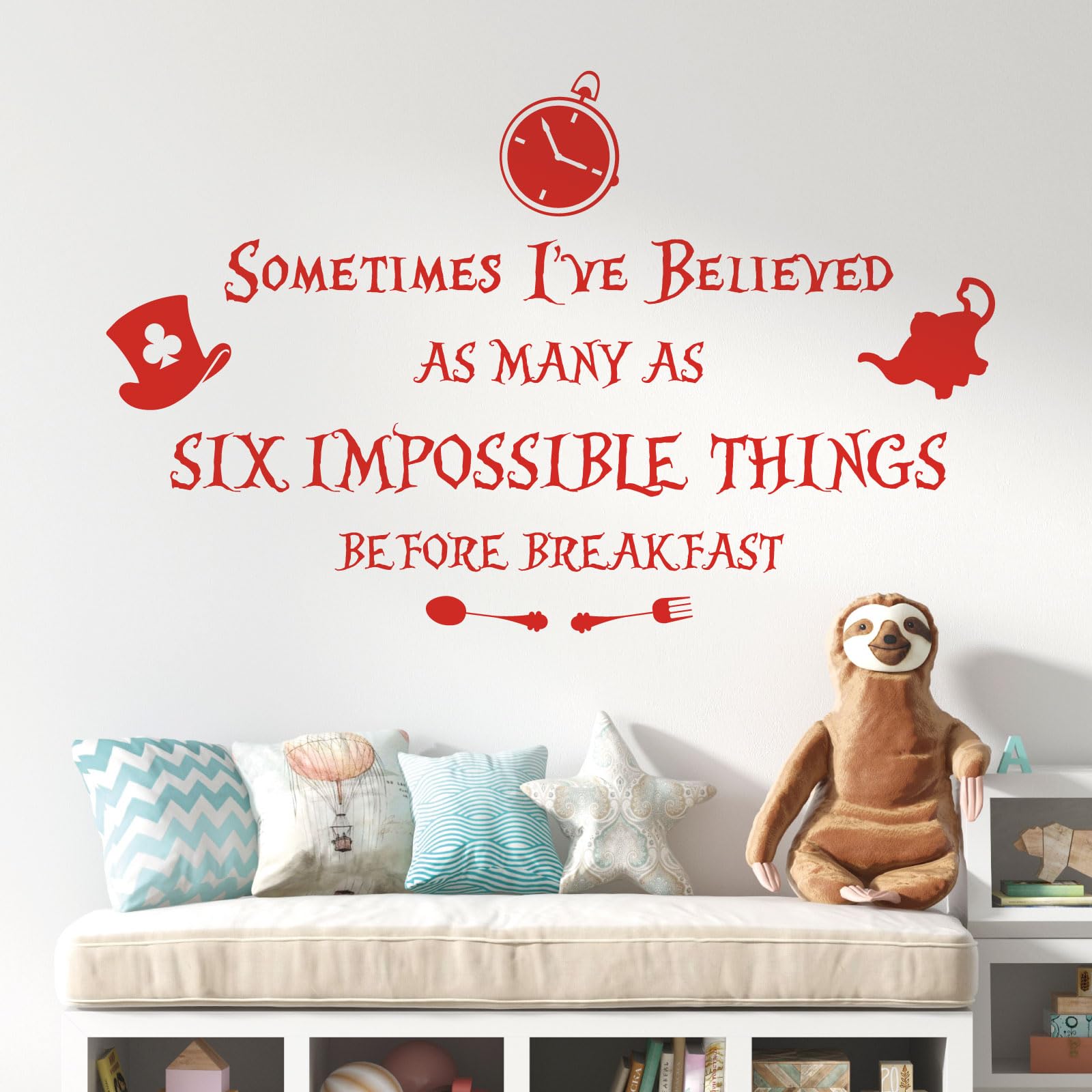 Sometimes I've Believed as Many as Six Impossible Things... - Alice in Wonderland Book Wall Quote [Large] [Tomato] — image 1