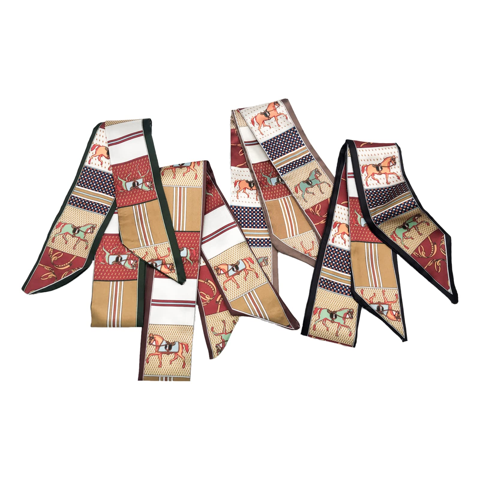 Sanshebe Women's Red Black - Horses 4Pcs Purse Scarf For Handbags Silk Head Scarf For Hair Fashion Skinny Scarf For Long Neckerchief, Medium