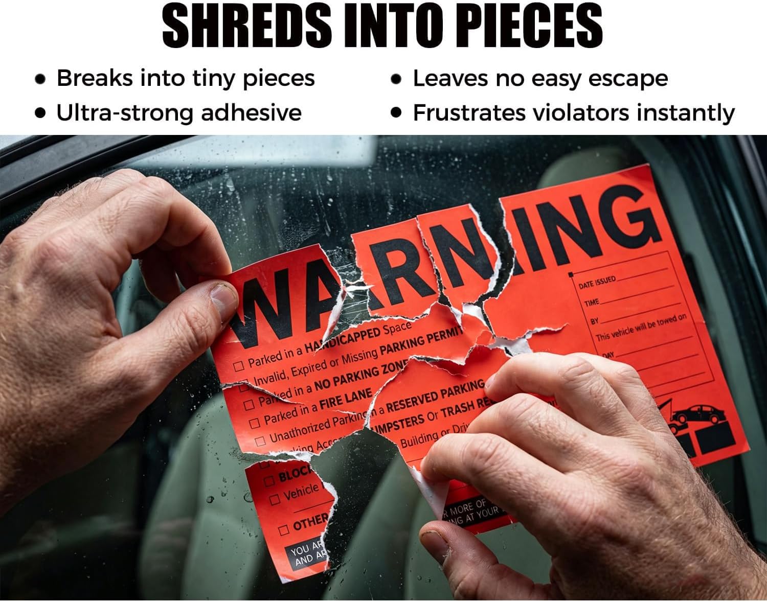 100pcs Parking Violation Stickers - 5" x 8" Red Warning Tow Stickers with Checkboxes - Hard-to-Remove Adhesive Car Window Labels for Private Lot Enforcement, HOA & Business Control, Red
