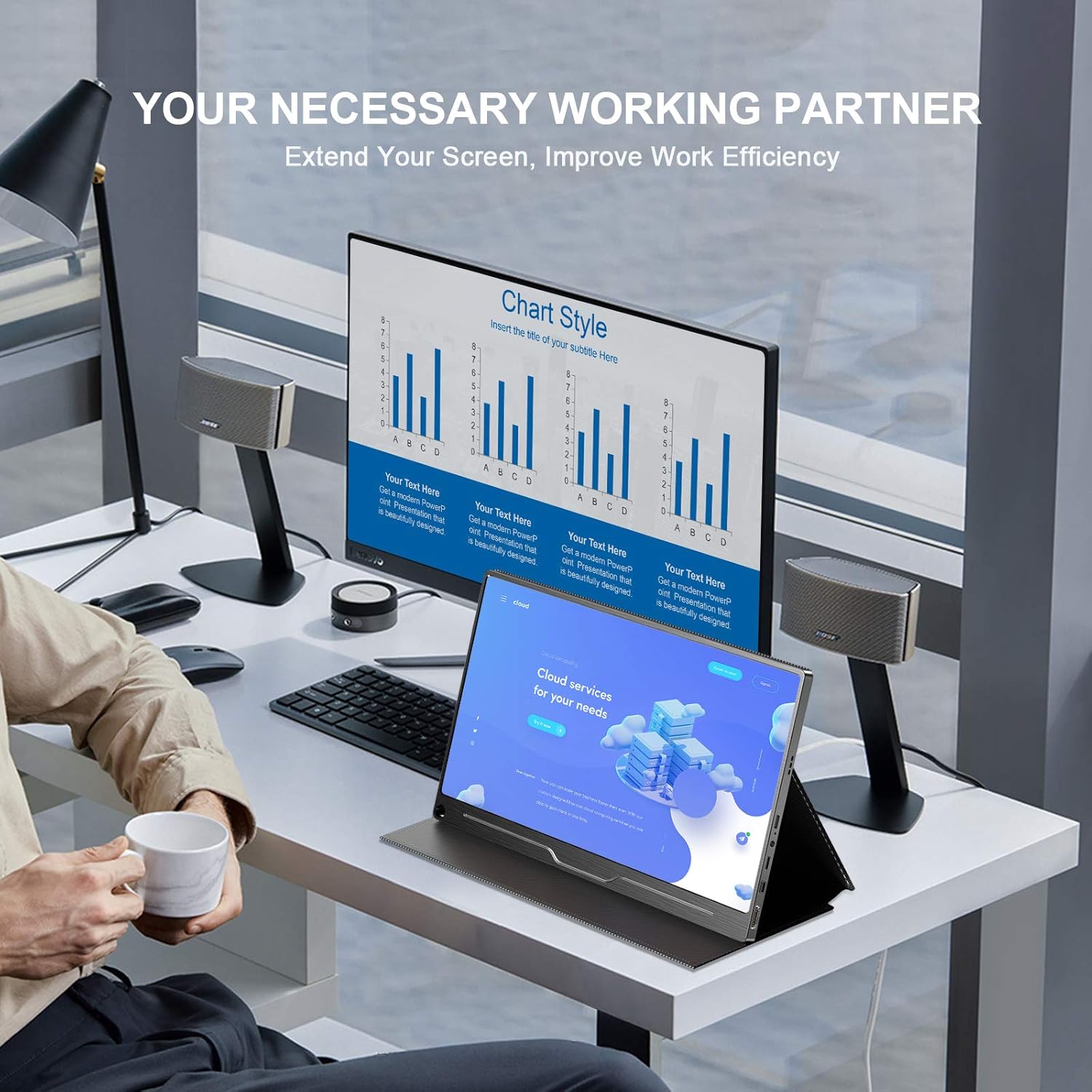 UPERFECT Portable Monitor in Landscape and Portrait Modes