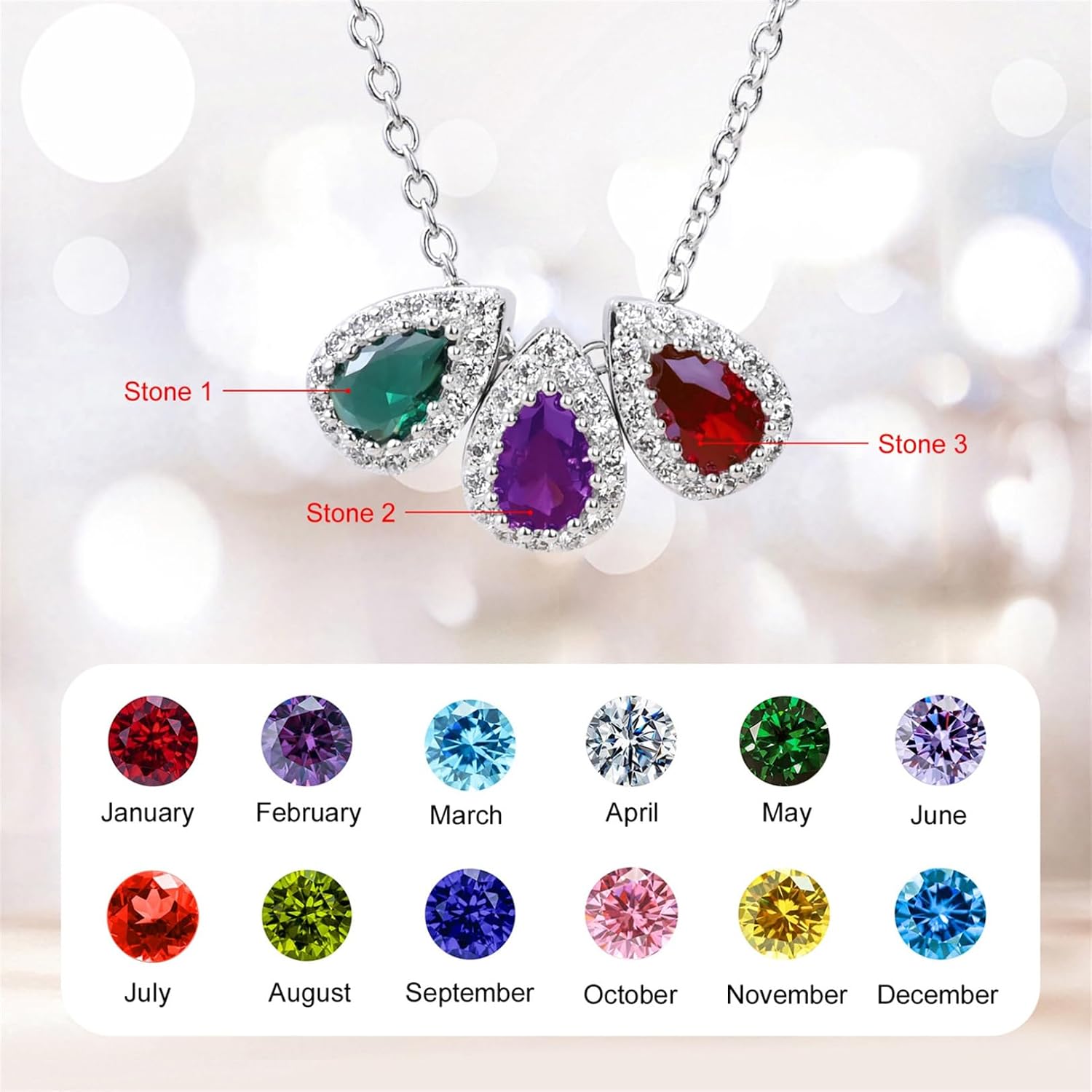 LucySky Custom Birthstone Necklace for Women Personalized Mother's Necklace with 1-8 Birthstones Family Jewelry Gift for Mother's Day Christmas Birthday Anniversary