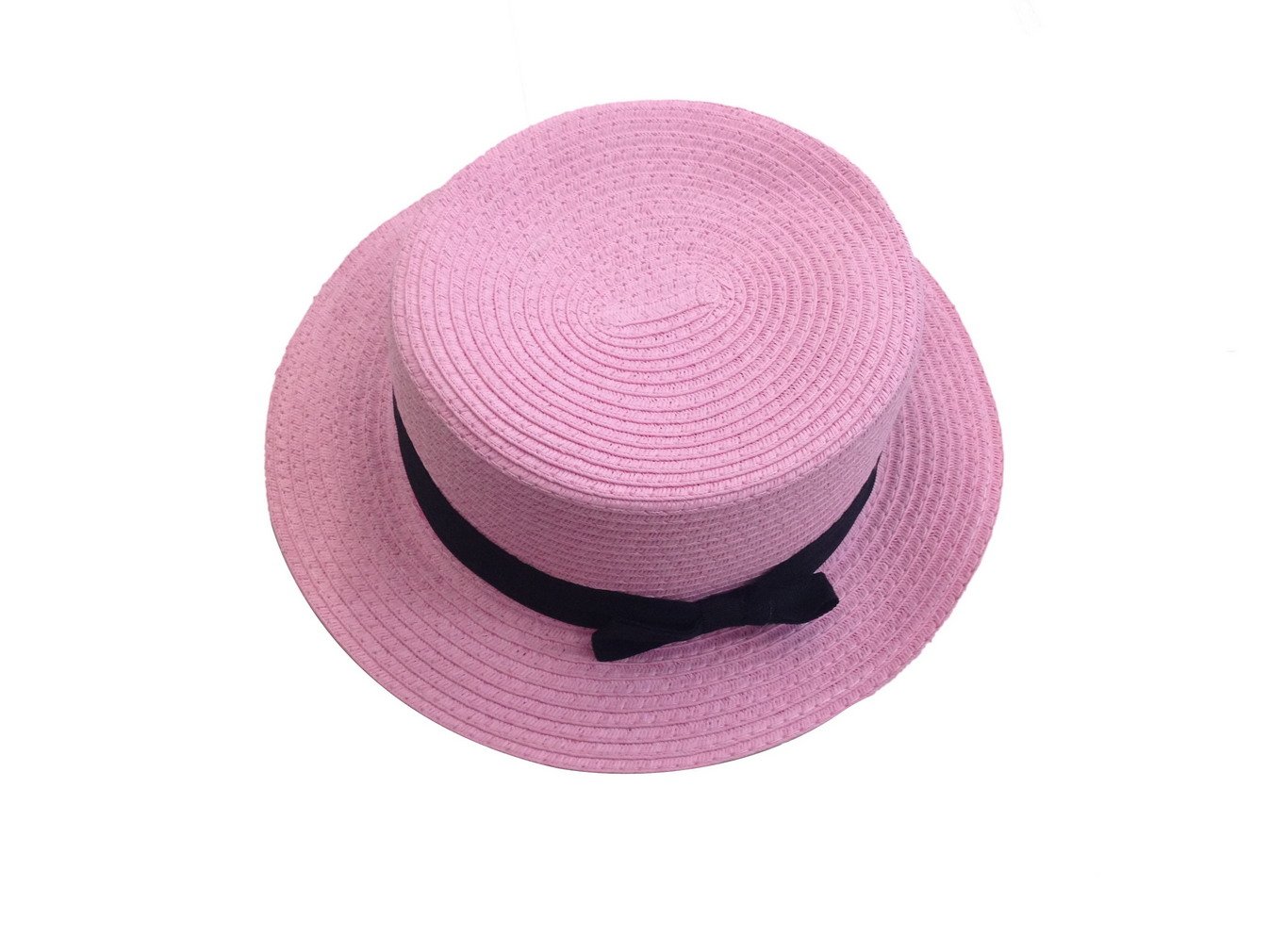 ACVIP Women's Solid Color Straw Boater Hat with Bow Band (Pink)