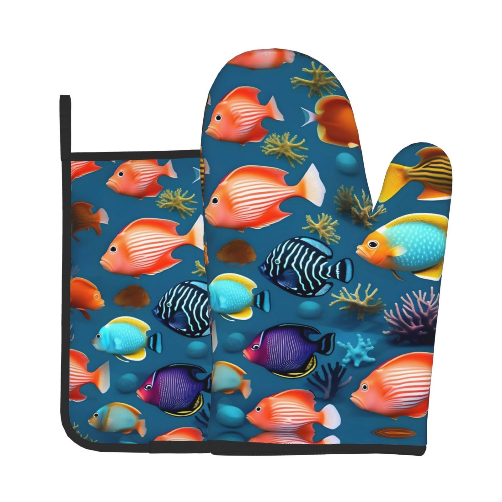 Oven Mitts and Potholders Set of 2 for Kitchen Baking Cooking GraySubmarine Reef Fish Thick and Durable