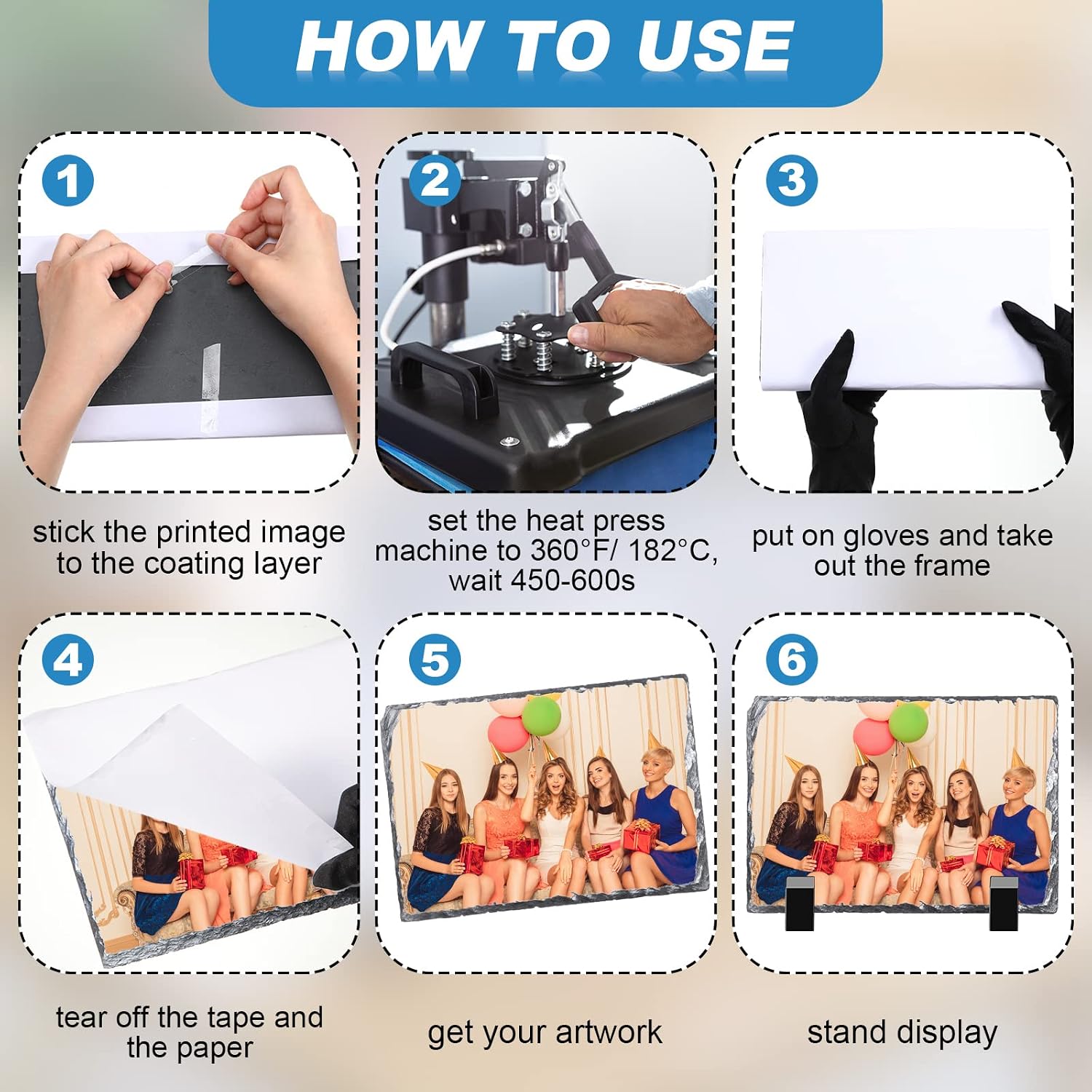 4 Pcs Sublimation Blank Slate Rock Rectangular Custom Stone Slate Picture Frame Matte Heat Transfer Rock Photo Plaque with Display Stand for Desktop Souvenir DIY Gift Decoration (7.8 X 11.8 Inch) image 3