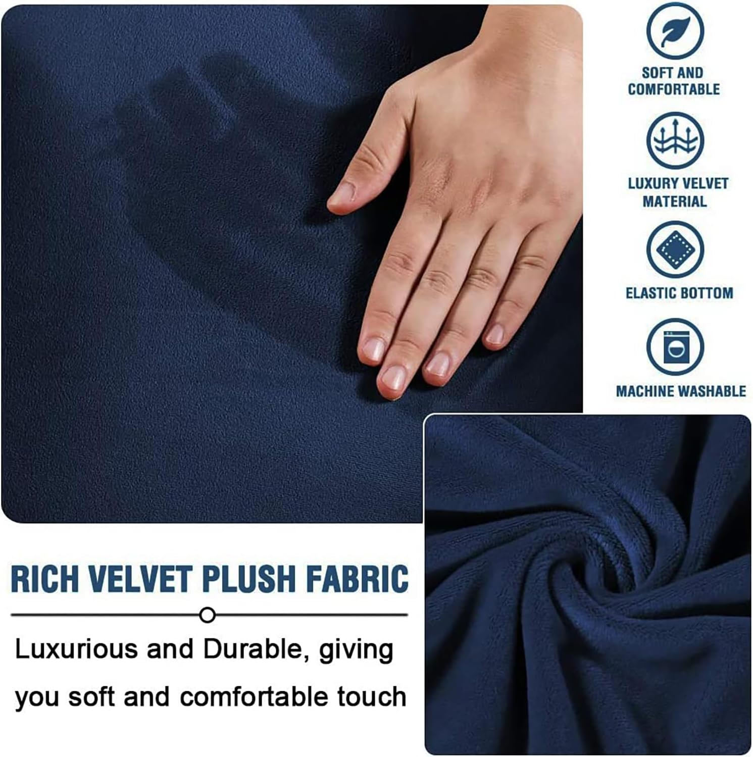 Round Ottoman Covers, High Stretchy Ottoman Slipcover Protector for Footrest Foot Stool Furniture Soft Plush Velvet Ottoman Covers with Elastic Bottom (Navy, Large)