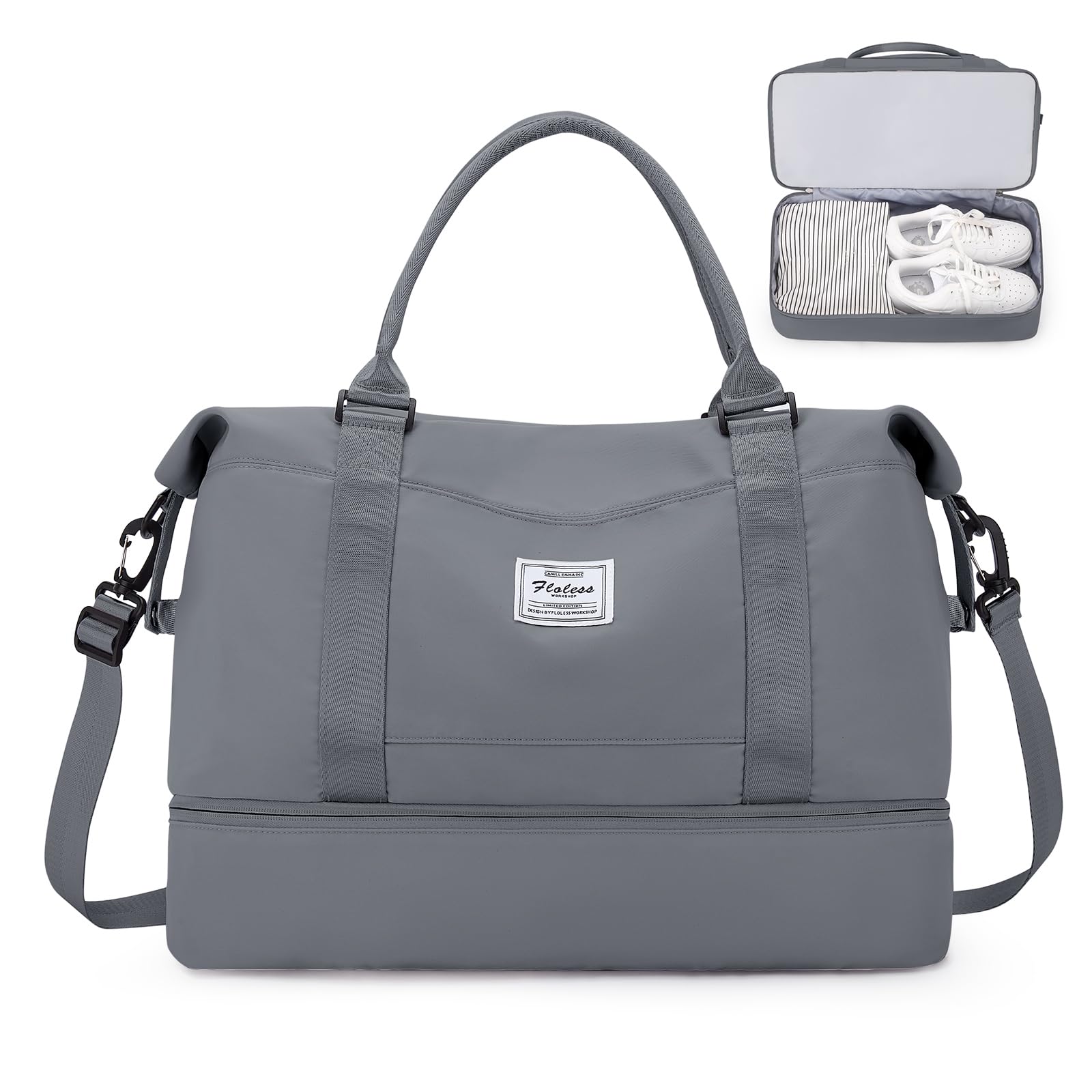 SEAFEW Bolsa de Viaje 40x20x25 para Ryanair,Impermeable Bolsa de Deporte para Gimnasio,Bolsa de Mano Equipaje de Fin de Semana 40x30x20 para Mujer,Bolso de Natación para Playa,D15-Gris Claro — view 43