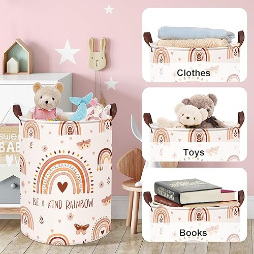 Miniatura 5 de Clastyle Cesta de lavandería bohemia con diseño de arco iris de 63 litros para niñas, diseño de corazón, mariposa, rosa, ropa sucia, para guardería,