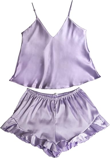 Conjunto pijama cetin lilas roxo curto feminino | Amazon.com.br