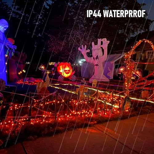 Miniatura 5 de Luces de Halloween naranjas para exteriores, 200 luces LED, 66 pies, enchufe con 8 modos, luces de Halloween impermeables para exteriores,