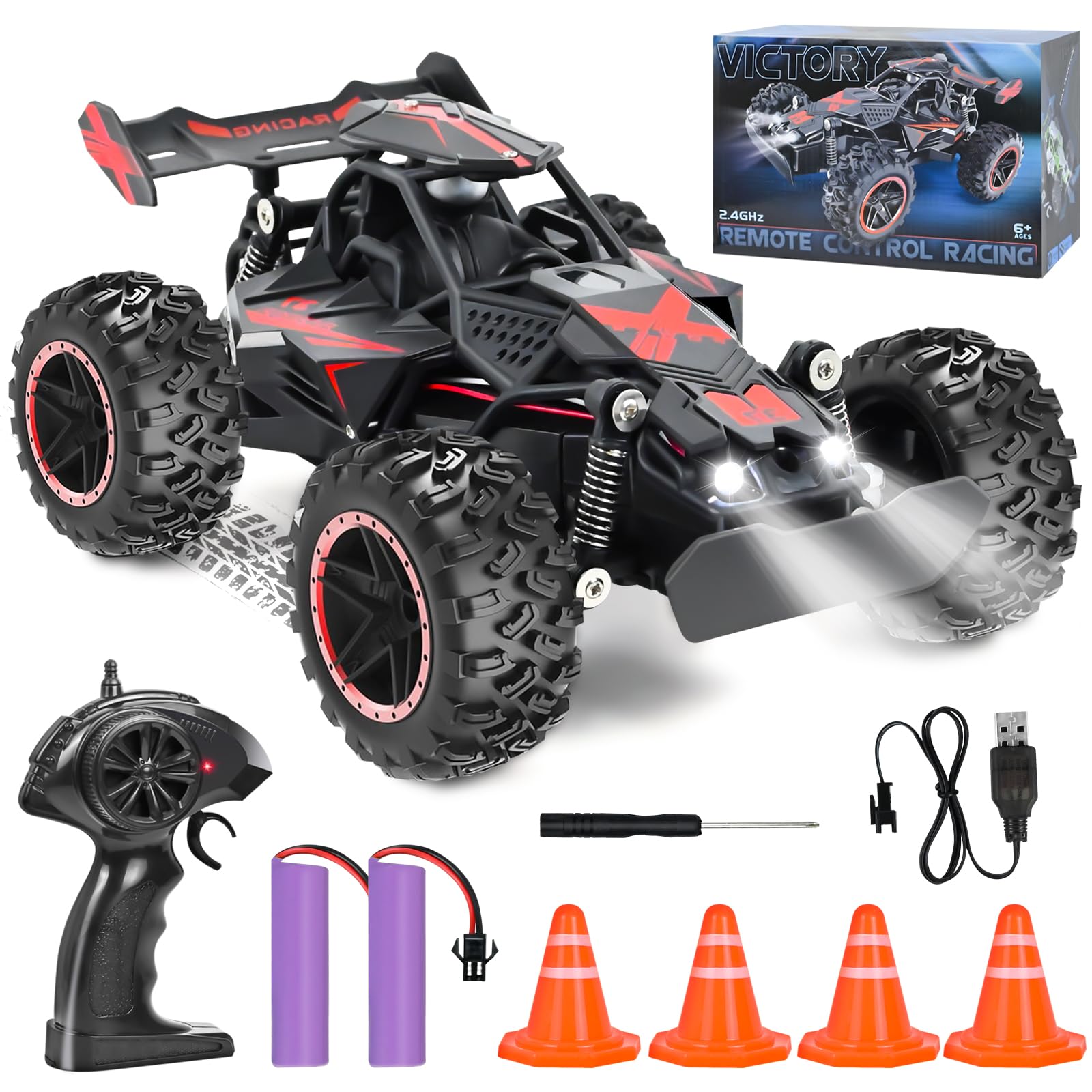 PATEMZON Macchina Telecomandata per Bambini, 2.4GHz 15+KM/H Monster Truck Telecomandato, 1:18 Auto Telecomandata con Luce, Natale Compleanno Giocattoli Giochi Regalo per 3 4 5 6 7 8 Anni
