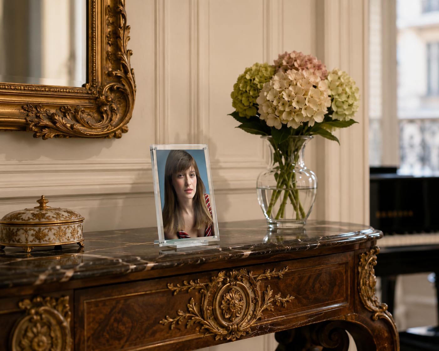 Cornice portafoto in plexiglass, cornice trasparente magnetica decorativa con base, 25 x 35 cm