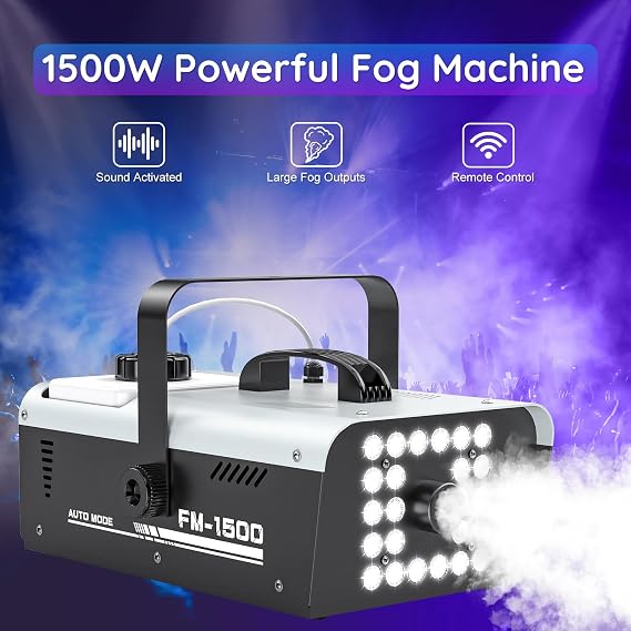 1500W Fog Machine Halloween Outdoor, 20000 CFM Smoke Machine Fog Indoor with 24 LEDs Strobe Lights and Remote for DJ Party Disco Stage Wedding