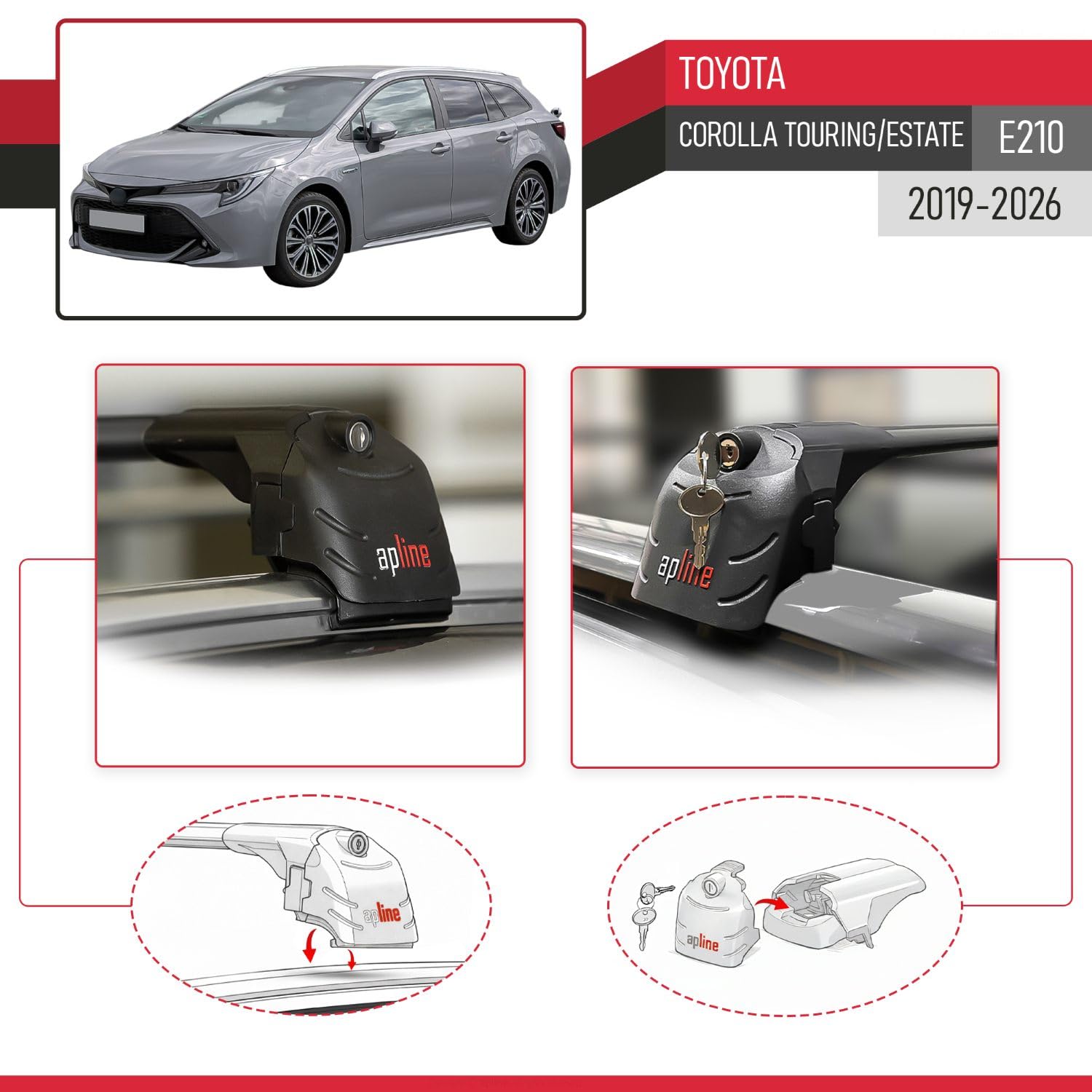 Compatible con Toyota Corolla Touring (E210) 2019-2025 Ace-2 Barras de Techo Auto Portaequipajes Barras Transversales Negro Aluminio 2 Barras