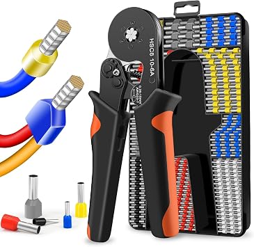 Ferrule Crimping Tool Kit with AWG23-7 Hexagonal Ferrule Crimper 800Pcs VE/TE Insulated Wire End Ferrules Terminals