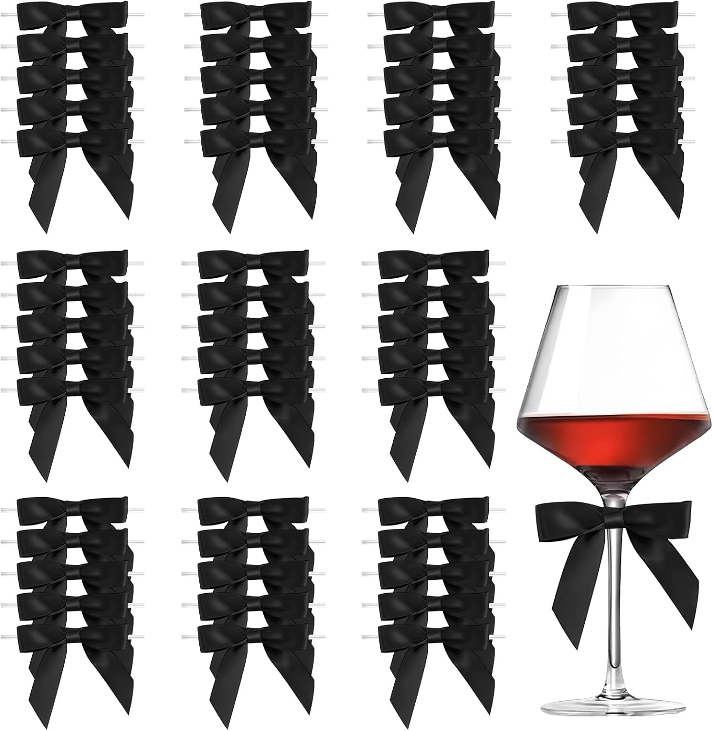 Black Mini Bows 2.5" Bow Party Decorations Black Satin Twist Tie Bows for Crafts Cake Pops Wedding Favors - 50 Counts