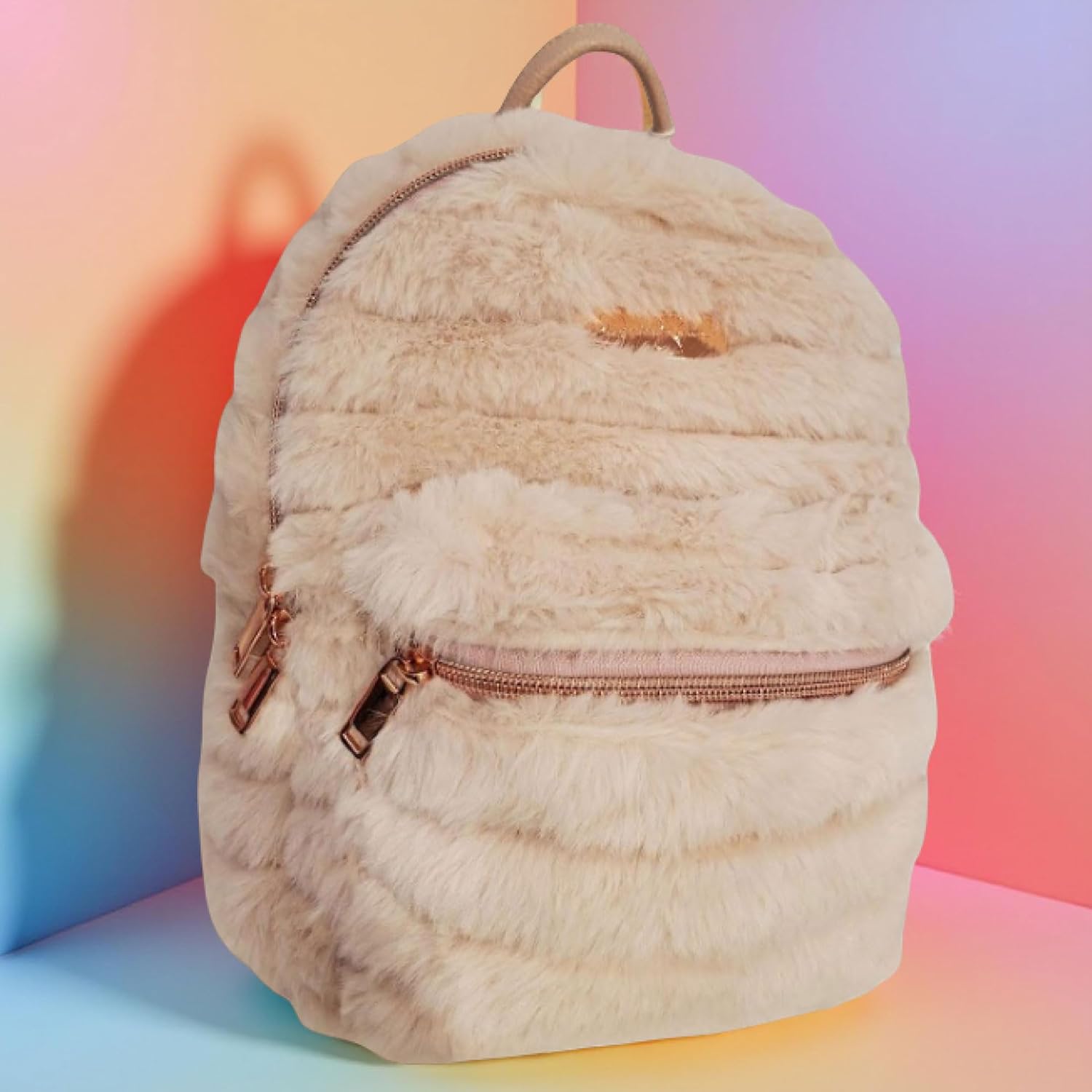 Jessica Simpson Mini Plush Tablet Backpack for Women for Work, College, Commuting, Travel (Strawberry Cream) - Image 4
