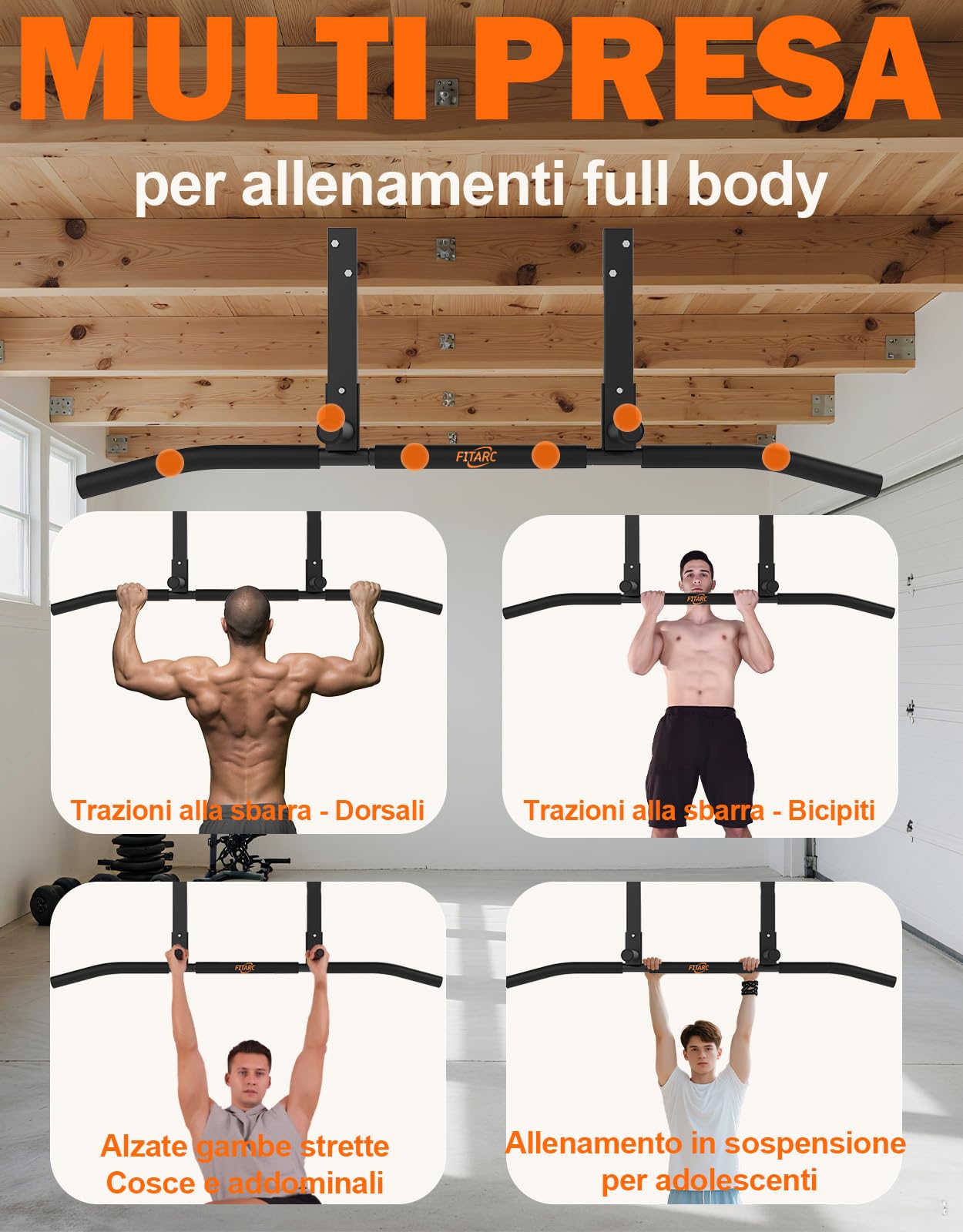 Fitarc Joist Mount Pull Up Bar, Chin Up Bar Ceiling Mount, Heavy Duty, Workout for Home Gym