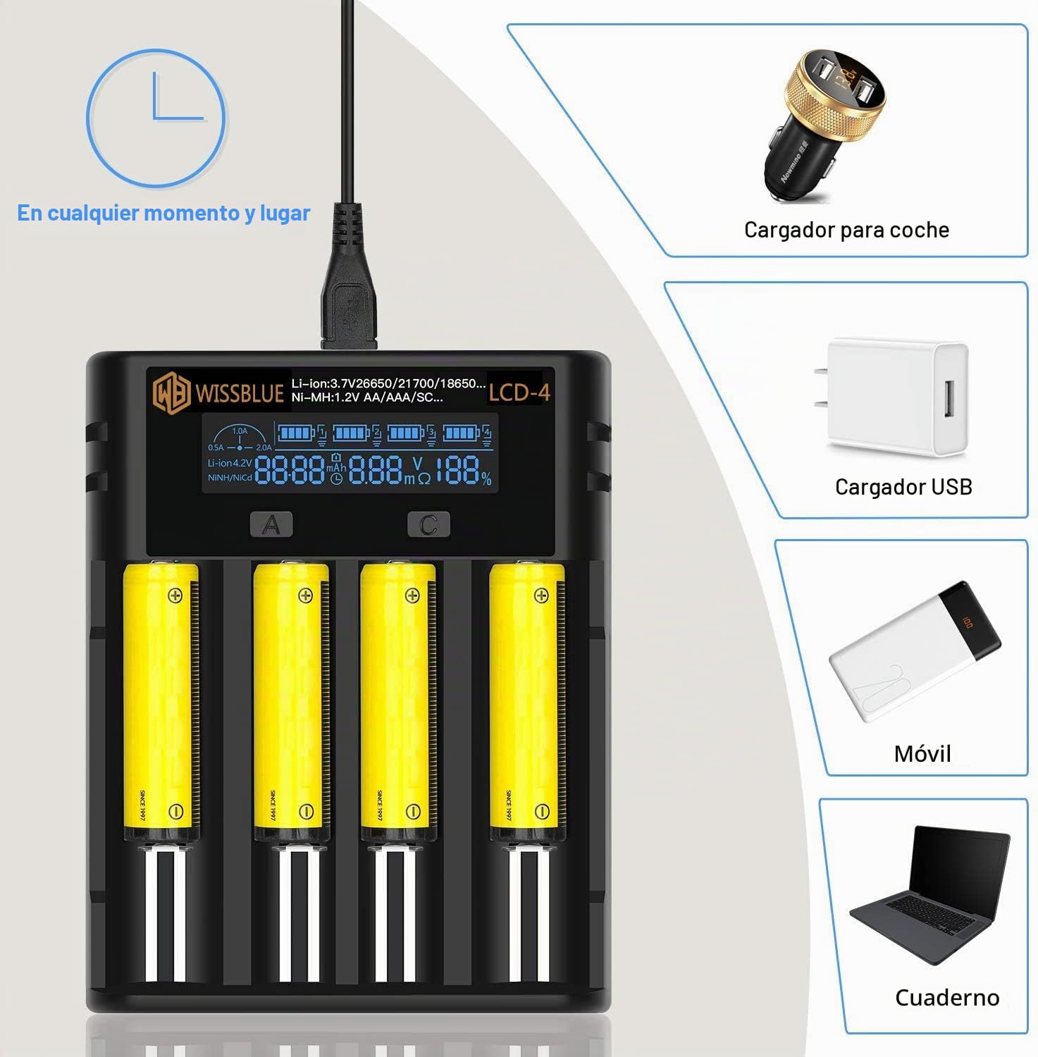 Cargador rápido de batería 18650, Pantalla Lcd Que Puede Mostrar Capacidad, Adecuado para batería de Litio de 3.7v y batería aa aaa de 1.2v