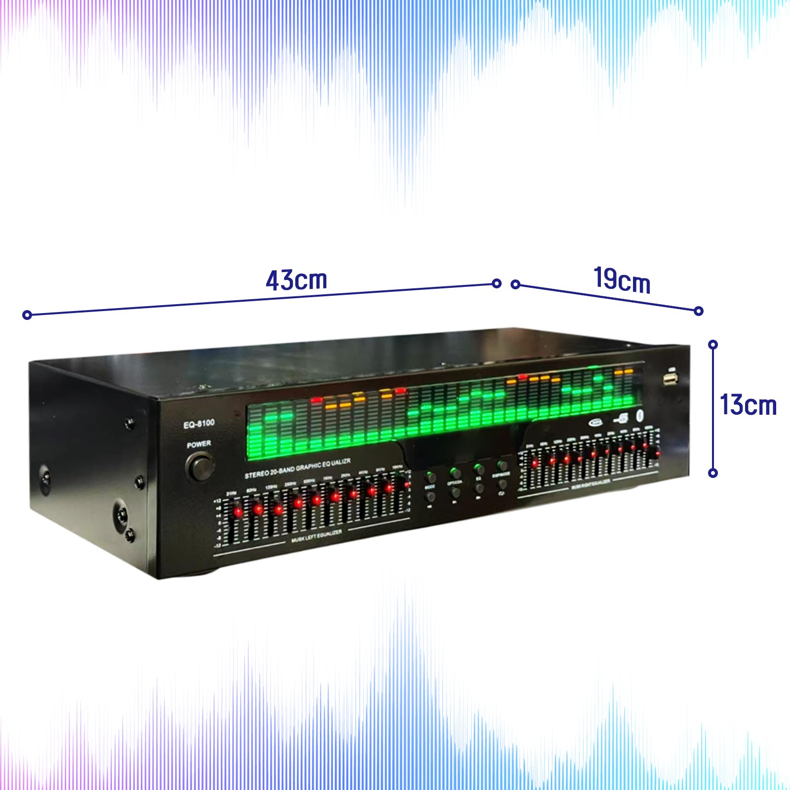 Ecualizador Digital 31 Bandas, Visualizador de Audio con Pantalla LED de Espectro, Ecualizador Gráfico Profesional con 31 Canales Dinámicos, Doble Control Sonido Independiente de 10 Bandas, Procesador