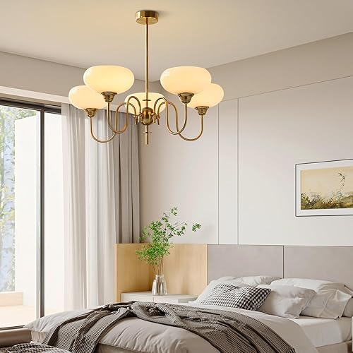 Miniatura 7 de Candelabro de comedor de cristal vintage, 5 luces, lámpara de latón antiguo, lámpara de techo Sputnik moderna de mediados de siglo, lámpara colgante