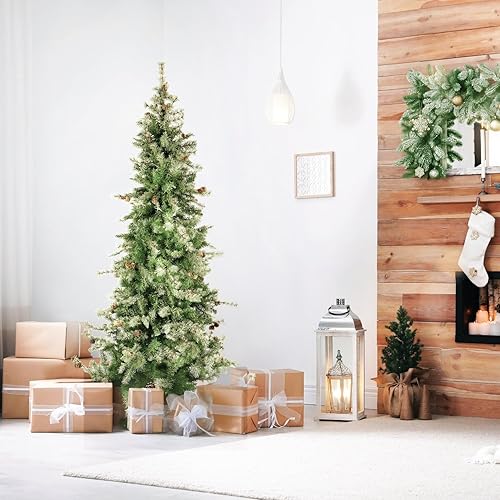 Miniatura 64 de Fraser Hill Farm Árbol de Navidad artificial flocado de abeto búfalo de 6.5 pies con doble luces LED multicolor y blanco cálido y soporte, árbol LED