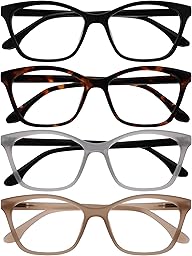 OPULIZE KAT Gafas de Lectura - Pack de 4 - Montura Ojo de Gato - Negro, Marrón, Gris, Topo - Hombres y Mujeres - Bisagras de Muelle - RRRR59-127U - +2.50