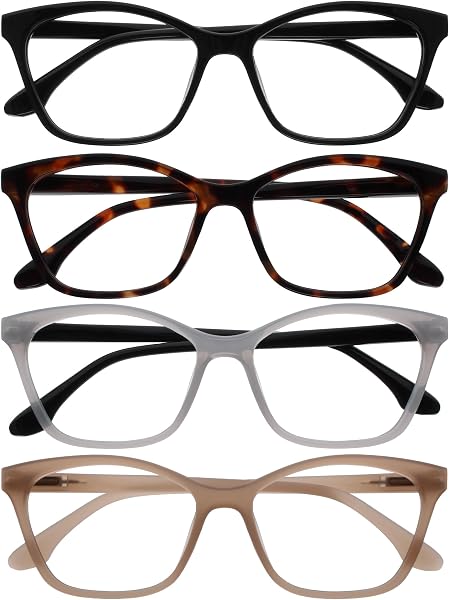 OPULIZE KAT Gafas de Lectura - Pack de 4 - Montura Ojo de Gato - Negro, Marrón, Gris, Topo - Hombres y Mujeres - Bisagras de Muelle - RRRR59-127U - +1.00 - 1