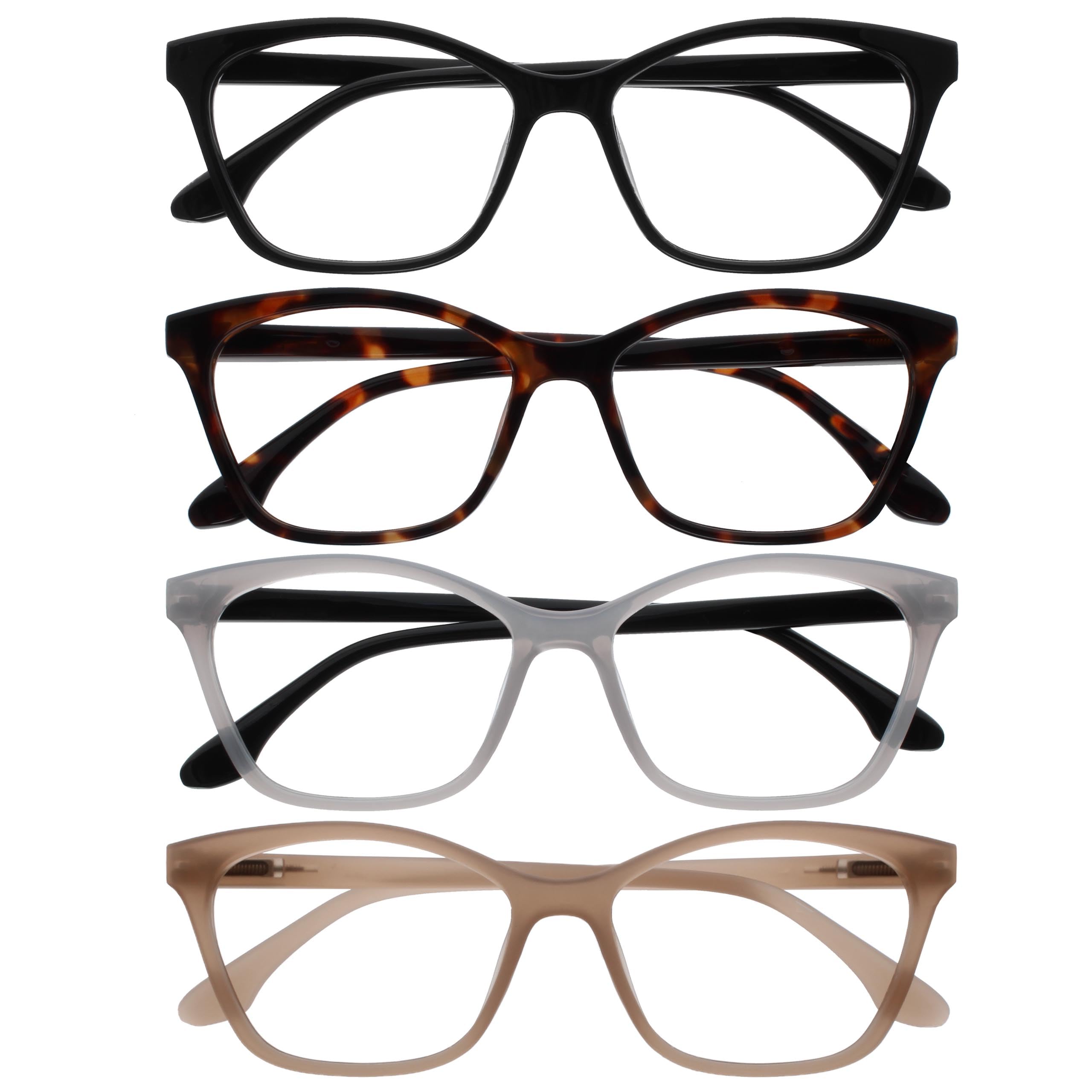 OPULIZE KAT Gafas de Lectura - Pack de 4 - Montura Ojo de Gato - Negro, Marrón, Gris, Topo - Hombres y Mujeres - Bisagras de Muelle - RRRR59-127U - +2.50 - 1