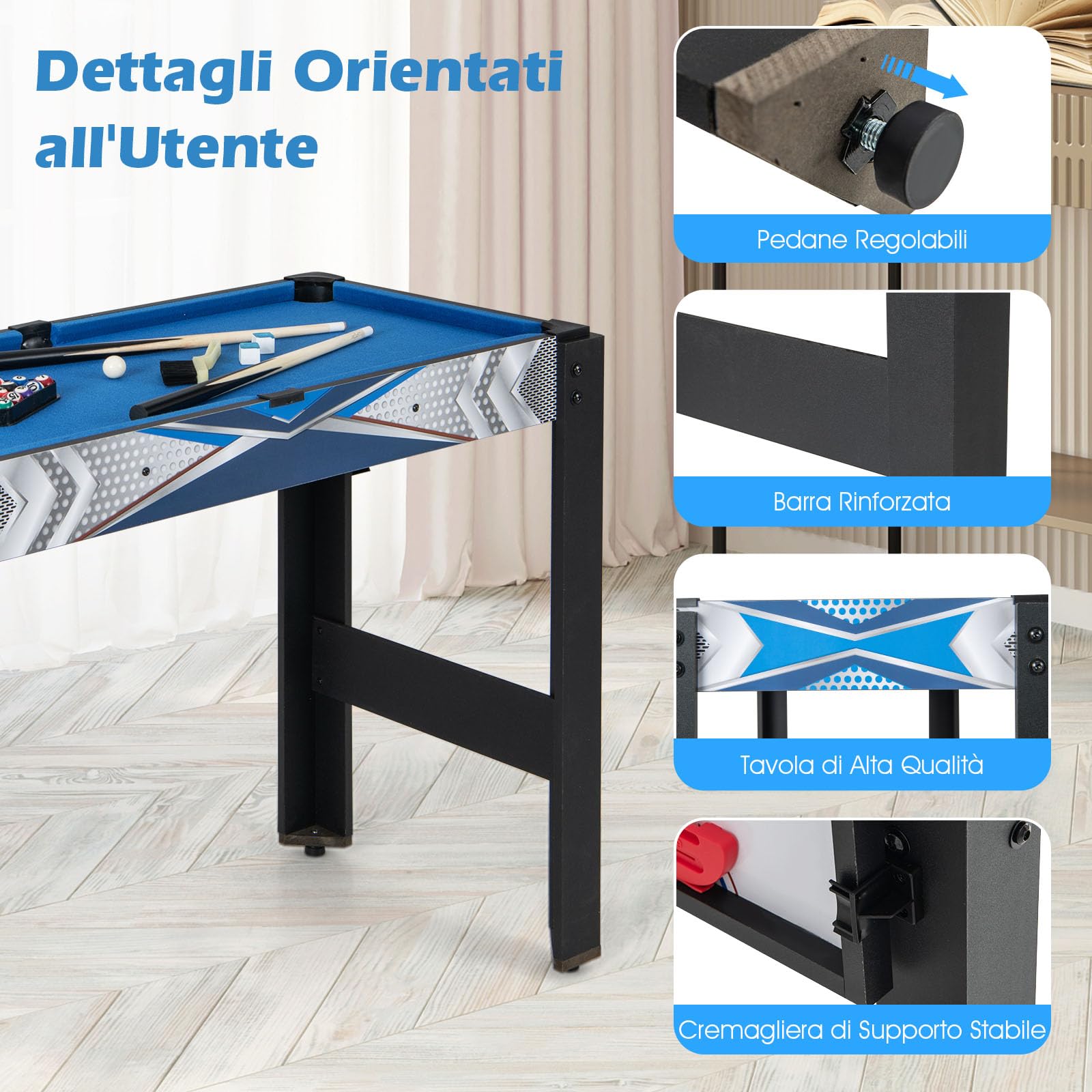 COSTWAY 6 in 1 Tavolo da Gioco, Set Multi-Gioco con Basket Biliardo Ping Pong Hockey Shuffleboard Bowling, Tavolo da Gioco Salvaspazio per Feste Sala Giochi Soggiorno