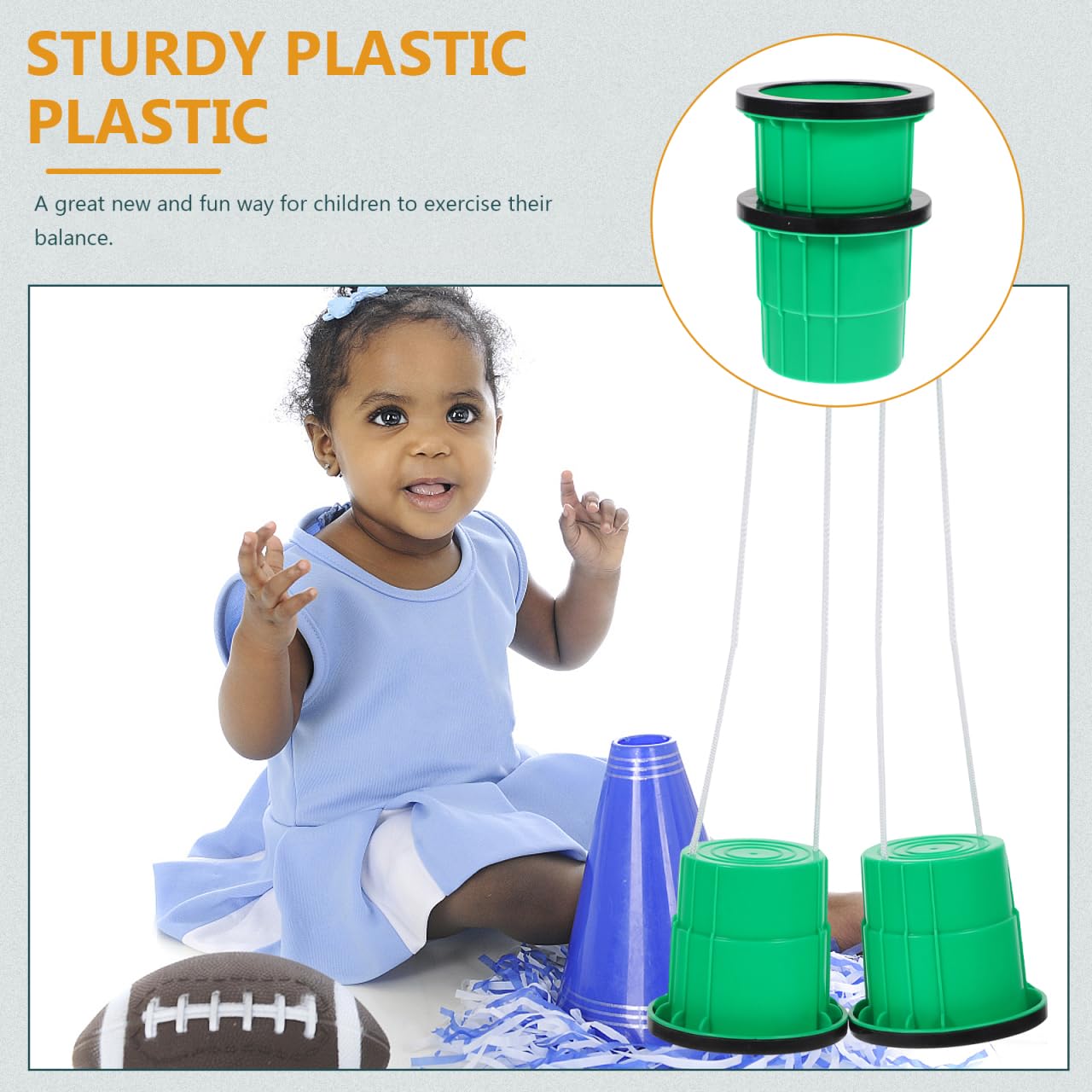 Abaodam Lot de 2 Échasses pour Garçon et Filles Vertes, Jouets D'entraînement à L'équilibre Antidérapants en Plastique Robuste, Adaptés aux Jeux en Extérieur Développement Sensoriel