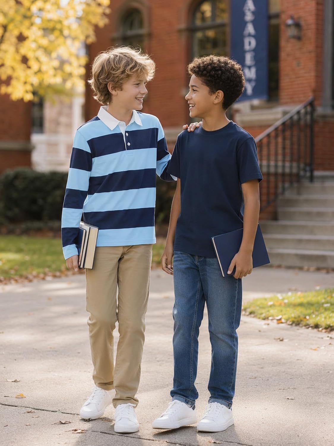 Haloumoning Boys Striped Long Sleeve Polo Shirt School Uniform Shirts