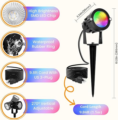Miniatura 7 de Focos de Navidad de Halloween para exteriores focos RGBW enchufables de 120 V, control remoto de 16 colores cambiantes, impermeables, luces LED para