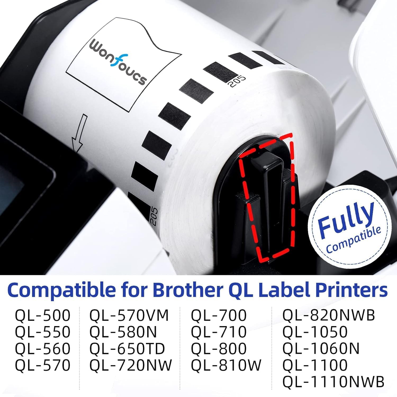Compatible with Brother DK-2205 Continuous Paper Labels, Replace for Brother DK2205 2.4 inch x 100ft (62mm x 30.48m) for QL-800 QL-810W QL-820NWB Label Printers, 8 Rolls+1 Frame
