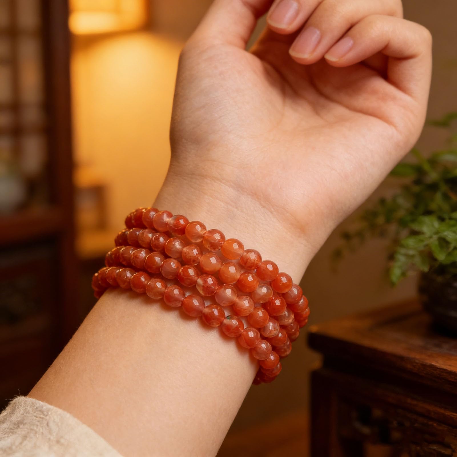 Bracciale con Perline Bracciale in Agata Rossa del Sud Bracciale Elasticizzato in Cristallo curativo Naturale calmante per Donne e Uomini - Pietra preziosa semipreziosa Fatta Mano,4MM