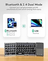 Vista 2 de Samsers Teclado Bluetooth plegable multidispositivo con panel táctil recargable de modo dual (2.4 G+BTx2) teclado inalámbrico con soporte, teclados