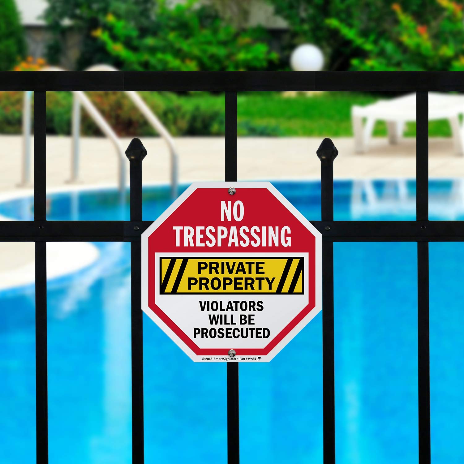 SmartSign No Trespassing Metal Sign, Violators Will Be Prosecuted | 10"x10" Octagon Reflective Aluminum, Red - Yellow, Made in USA